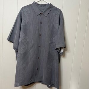 Tommy Bahama Silk Hawaiian Camp Shirt Grey Palm Leaf Floral Button Down Mens 3XL